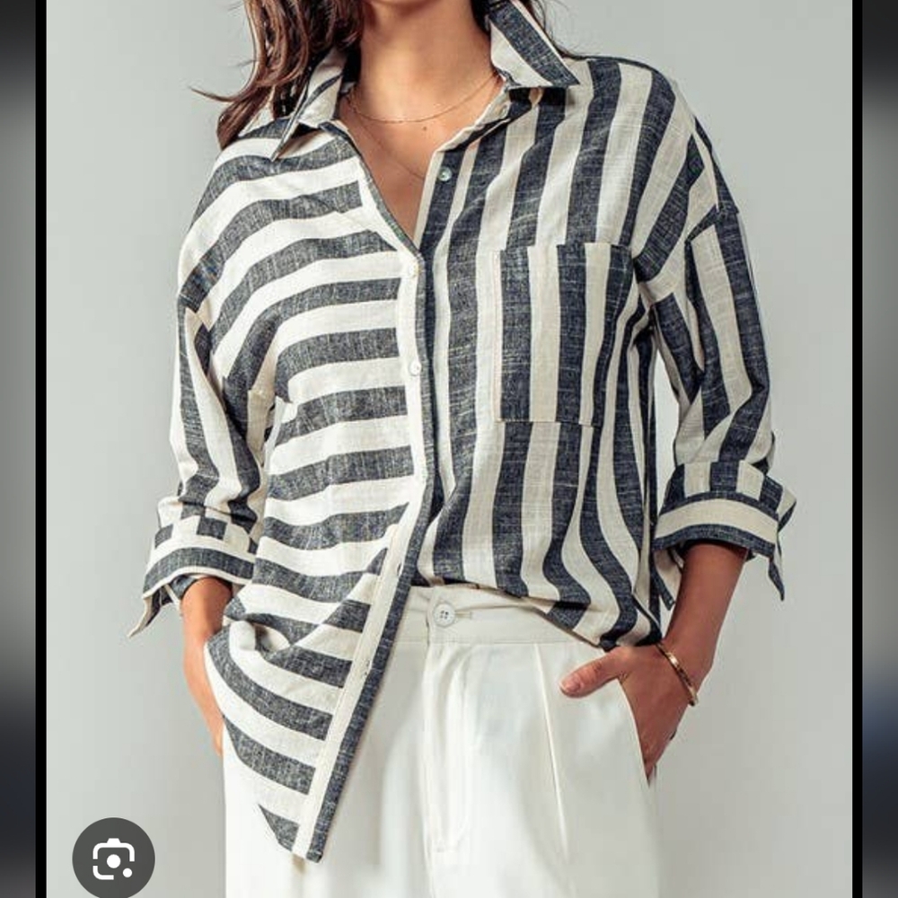 Striped Black and White Button-Up Shirt